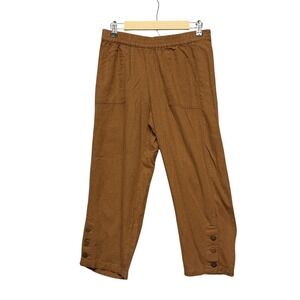 Susan Graver Pure Pants Womens SP Brown Linen Blend Cropped Minimalist Lqgenlook